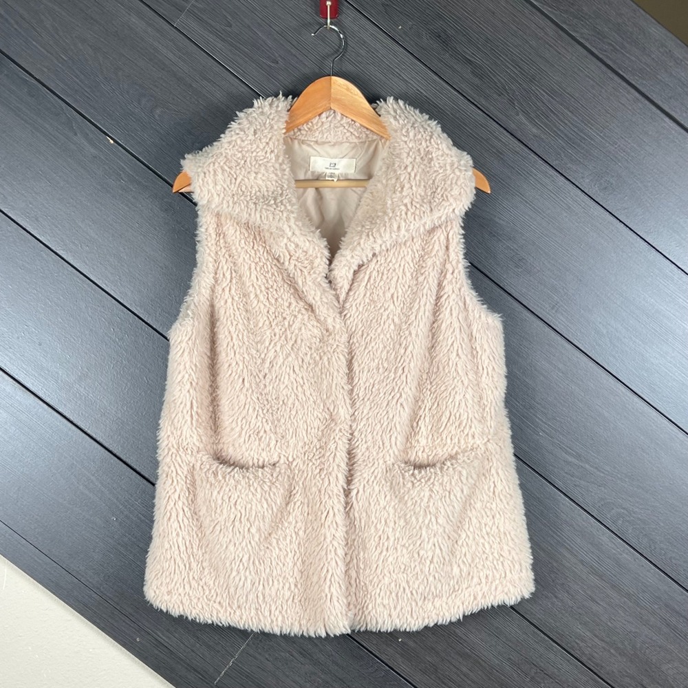 Thread + Supply Womens Faux Fur Sherpa‎ Vest Snap Front Large Beige